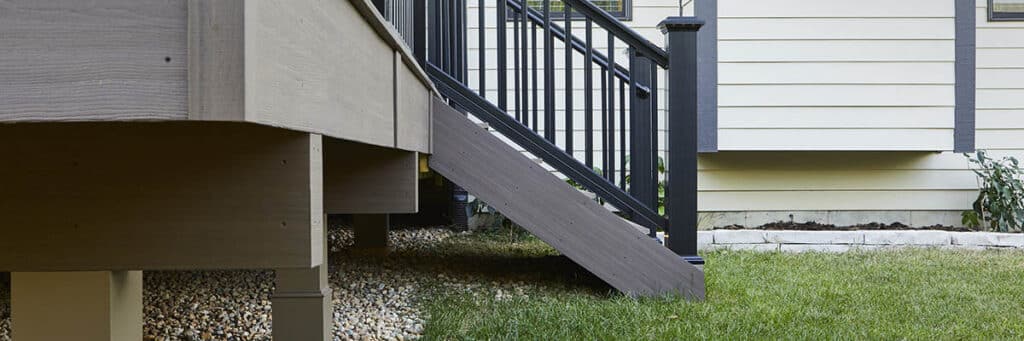 Decking Installation TimberTech American Walnut Landmark Collection AZEK Decking Low Side Shot Under Deck Content